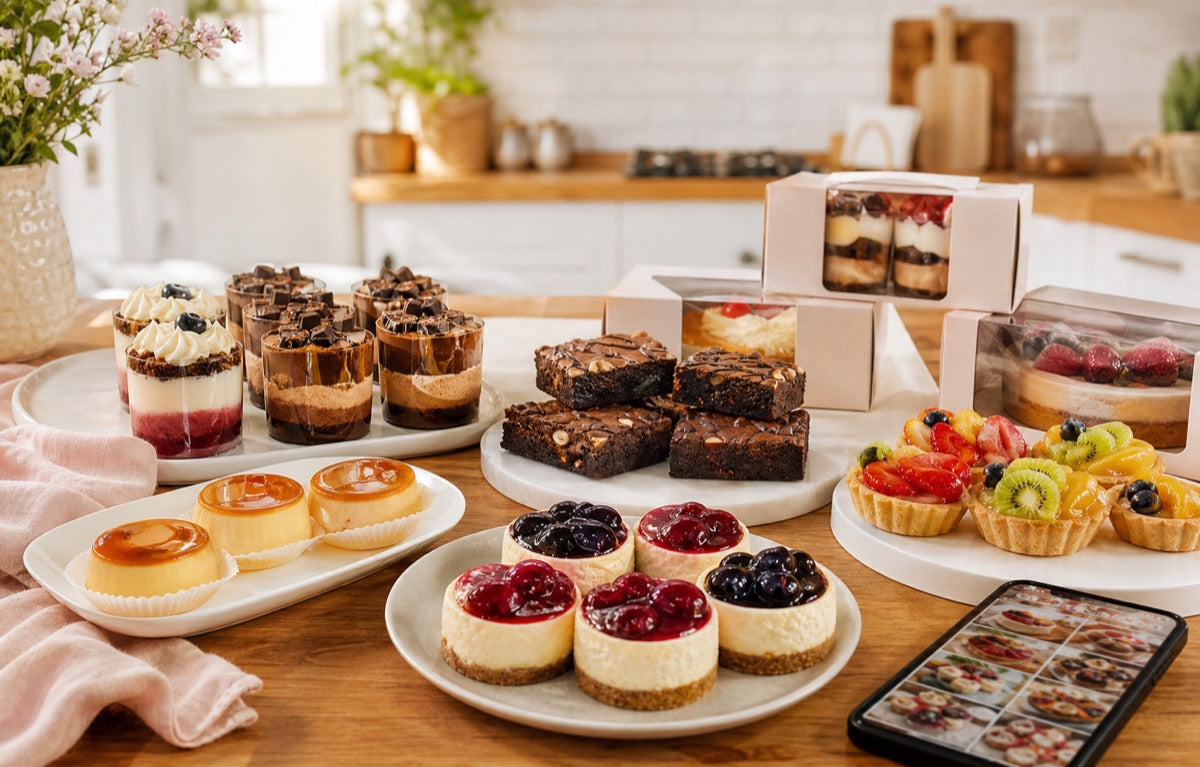 Postres caseros terminados y empacados para vender desde casa