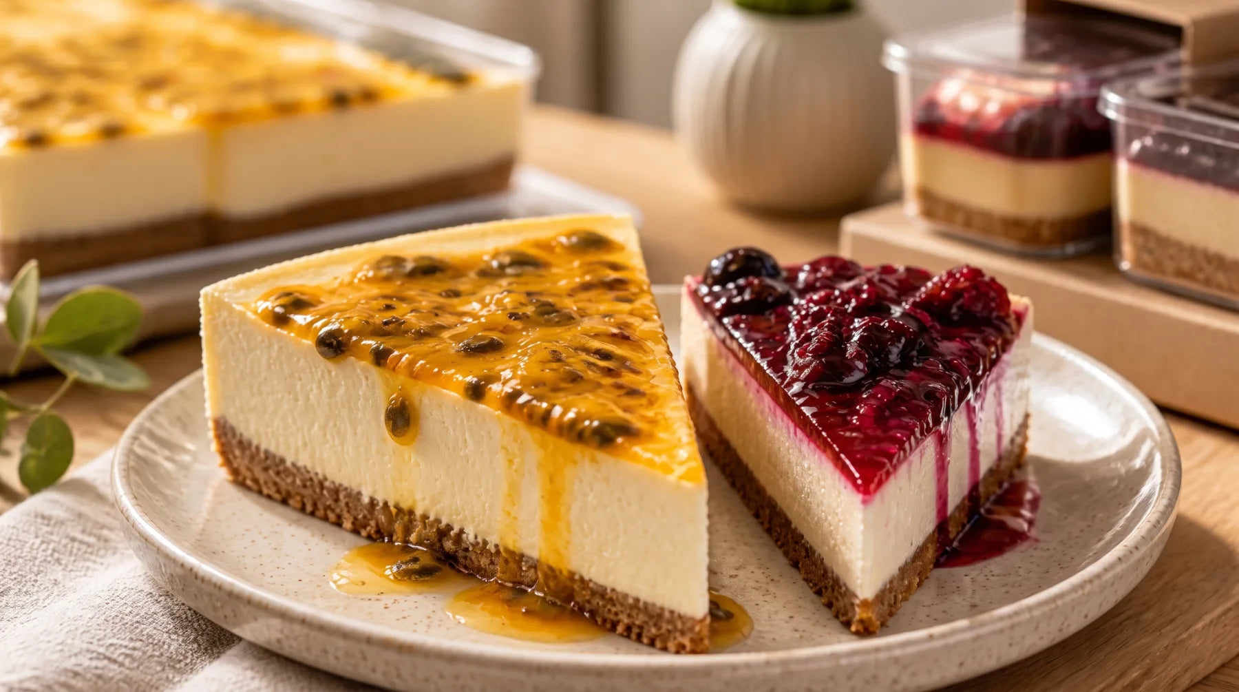 Porciones de cheesecake frío