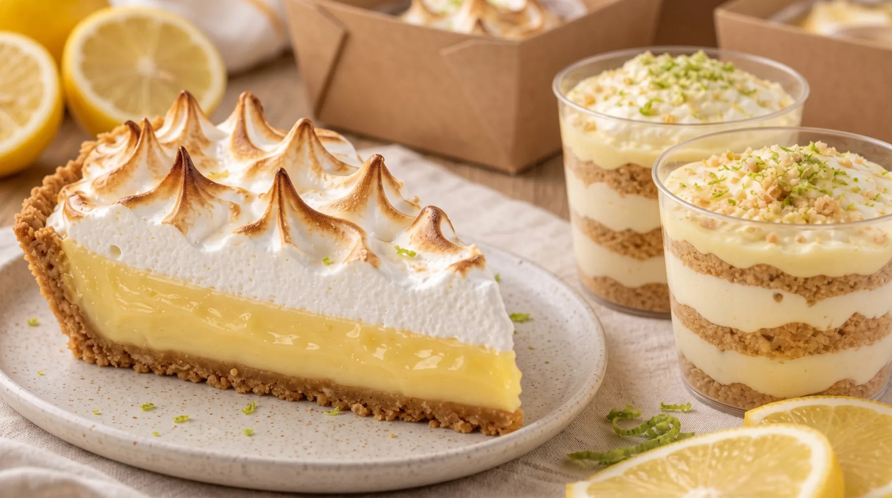 Pie de limón y postres de limón en vasito